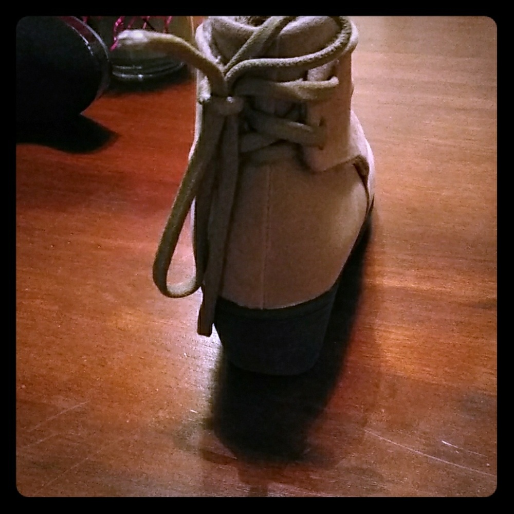 Tan wedge bootie